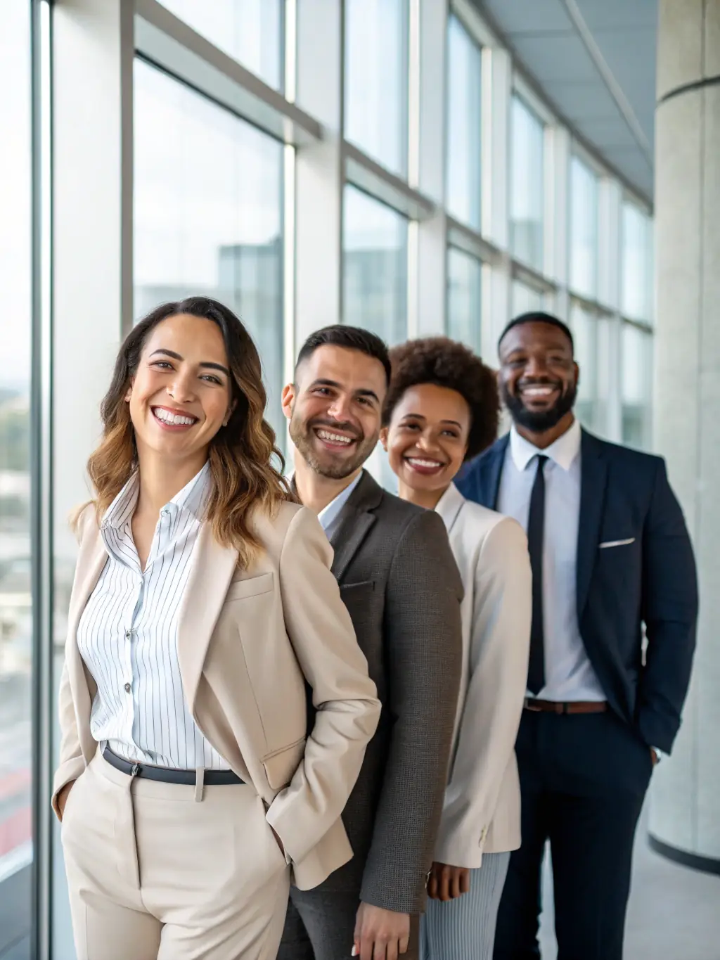 A diverse group of business owners smiling, representing the wide range of businesses supported by transacteasy's payment solutions.